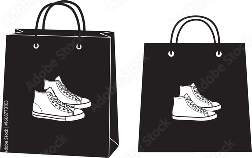 Black shopping bags with shoe illustration silhouette