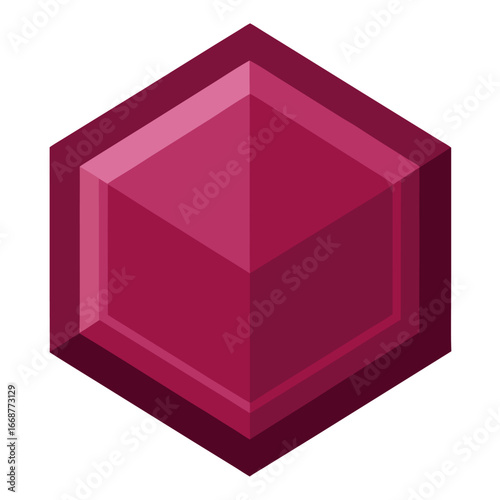 Glossy maroon hexagon geometric shape with shimmering effect