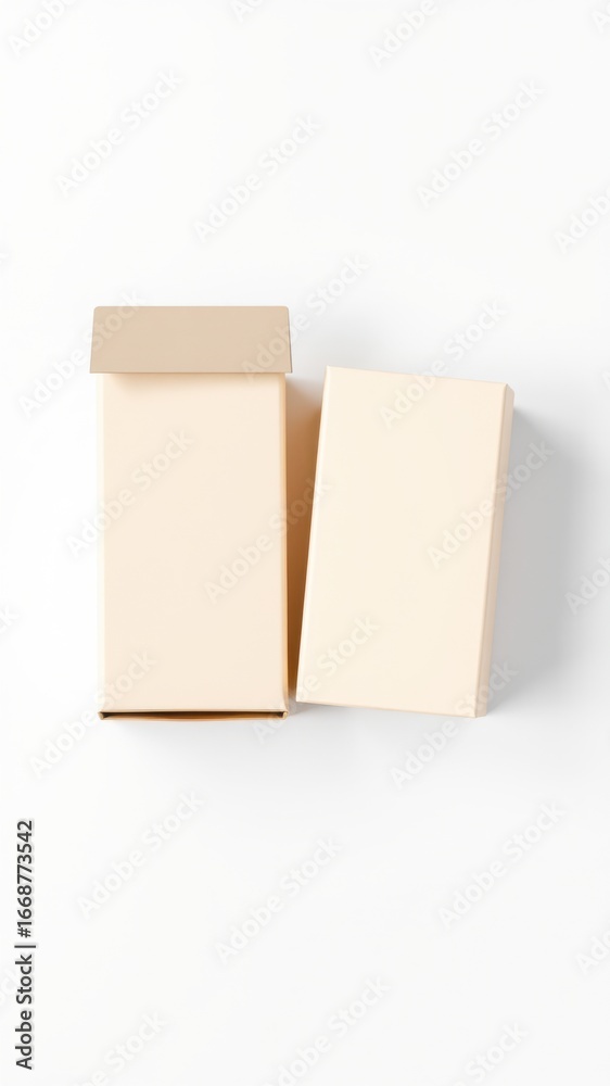 Obraz premium Two light beige square blocks or cubes isolated on a clean white background studio shot