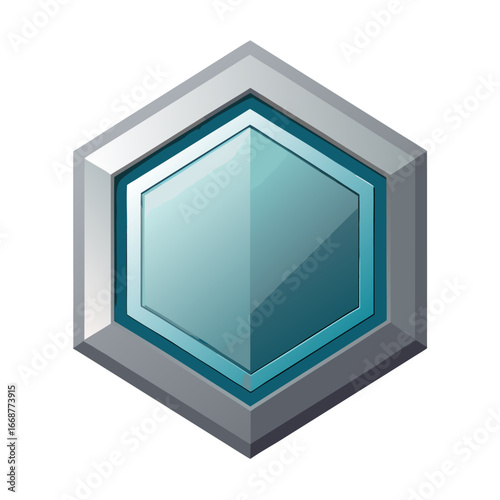 Glossy silver hexagon geometric shape with metallic shine