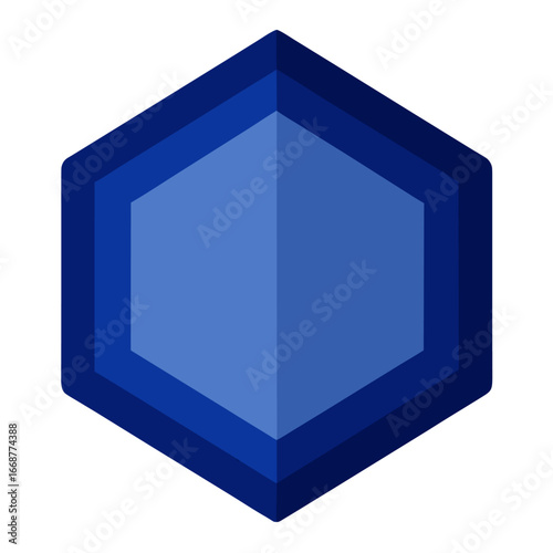 Glossy navy blue hexagon geometric shape with subtle shine