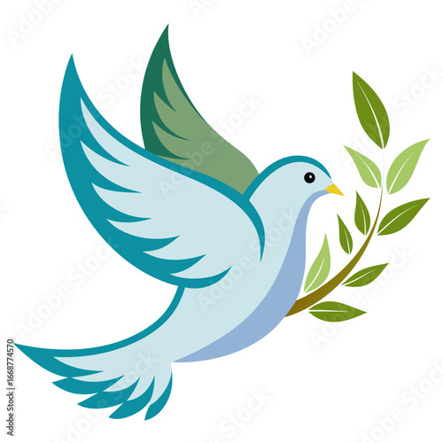 Graceful dove symbolizes peace and hope, carrying an olive branch in flight, a powerful emblem for spiritual, environmental, and reconciliation themes.