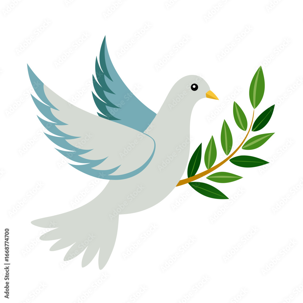 Fototapeta premium Peaceful dove with olive branch symbolizes hope and serenity, a timeless emblem of tranquility and new beginnings for diverse messaging and projects.