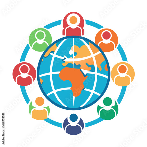 Global community connecting diverse people worldwide in vibrant collaborative network, symbolizing unity and international teamwork for business and social impact.