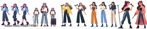 Modern Female Pop Singers Vector Set – Stylish Women Performing on Stage