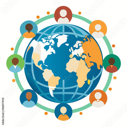 Global network of diverse people connecting digitally around the world, symbolizing international collaboration and communication for modern business growth and shared ideas.
