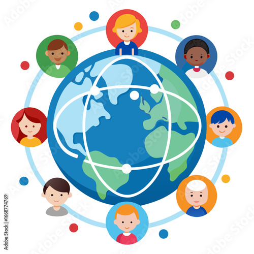 Diverse global community connected through technology and innovation, fostering collaboration and understanding across continents for a unified world.