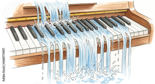 Water Pouring Over Piano Keys A Visual Metaphor for Creativity and Emotion