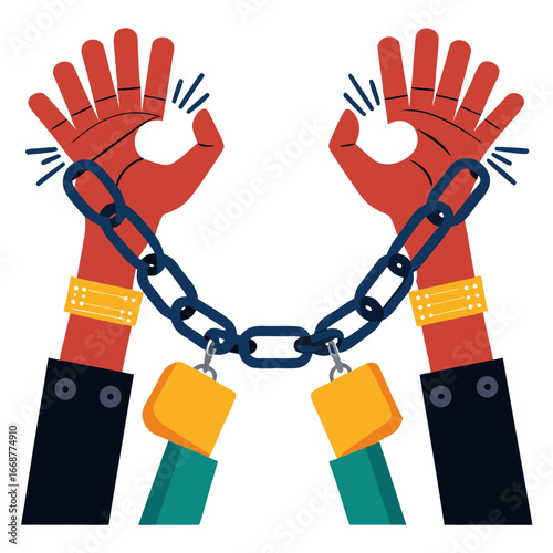 Liberating hands breaking free from chains symbolizing overcoming obstacles and achieving freedom