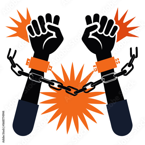 Symbolic representation of freedom and liberation with hands breaking chains, powerful visuals for social justice concepts and equality