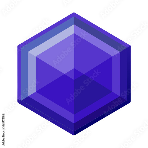 Glossy indigo hexagon geometric shape with subtle shine