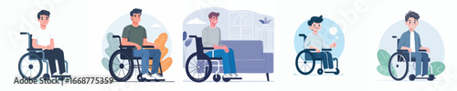 Wheelchair Character Vector Illustration Set
