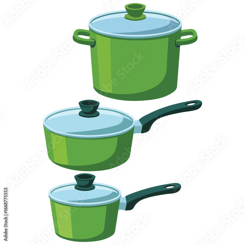 Metal kitchenware set aluminum cast iron stainless steel isolated vector illustration on white background