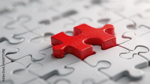 Ultra quality image of red puzzle piece fitting into white puzzle symbolizing customized solutions.