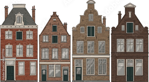 Foto Traditional Dutch gable houses, Amsterdam-style architecture, vintage European f