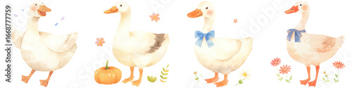 cheerful silly goose in a whimsical style, watercolor clipart
