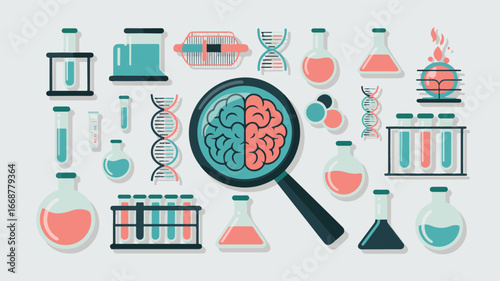 Scientific research and discovery with laboratory equipment and brain science