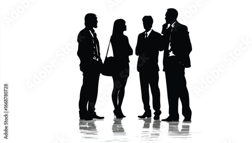 Business team silhouettes in discussion standing together ready to achieve goals and plan business success strategy meetings and brainstorming in corporate business environment