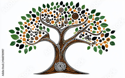 Indigenous Tree of Life with Aboriginal Dot Art Isolated On White Background.