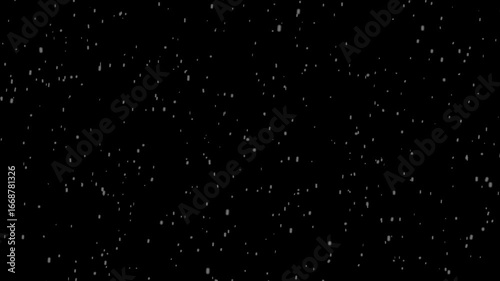 4k resolution Particle Abstract Background of snowfall alpha layer on Back. Animated realistic detailed very small snow flakes slowly falling densely against black background. 