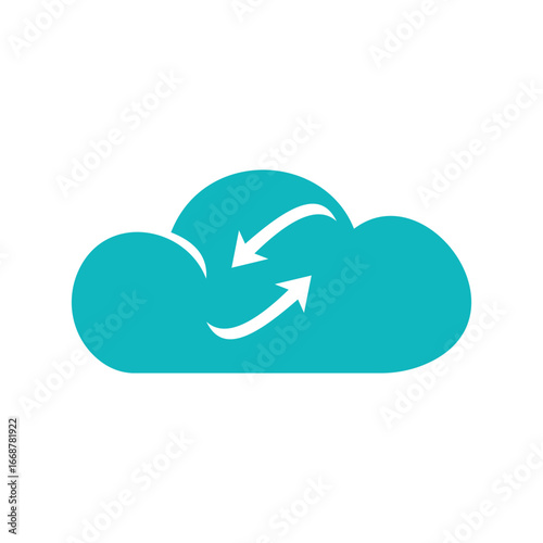 Cloud computing icon with arrows for data synchronization and storage