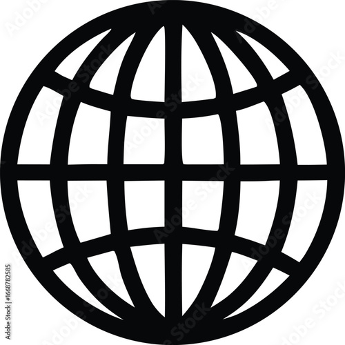 Global internet connection symbol simple black and white globe icon representing worldwide connectivity and digital networks for communication