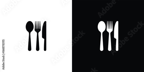 Cutlery Arrangement Spoon, Fork, and Knife Silhouette Isolated Icons