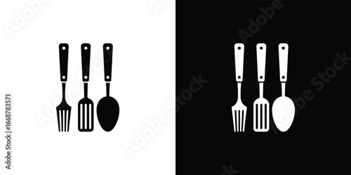 Kitchen Utensils Isolated, Fork, Spatula, Spoon, Cooking Tools, Cutlery Icon Cliparts