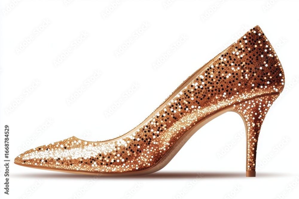 Obraz premium Elegant Golden Glitter High Heel Shoe Glamour Fashion Luxury Sparkle on transparent background