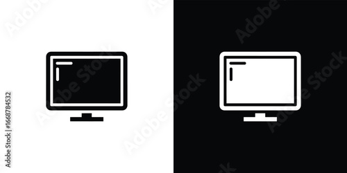 Two computer monitors with display screen isolated on split white and black background