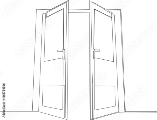 A closed door, drawn in minimalist lines, signifies 'Doorway to Potential', conveying the notions of entrance, exit, Vector Illustration editable stroke.