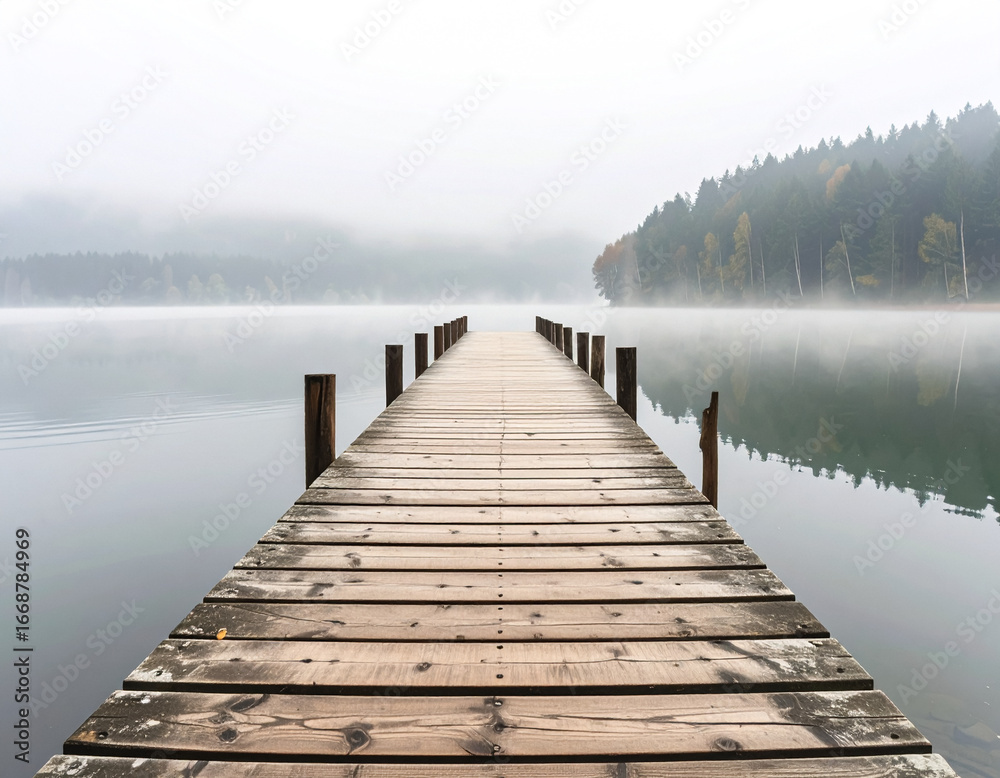 Fototapeta premium pier on the lake with fog