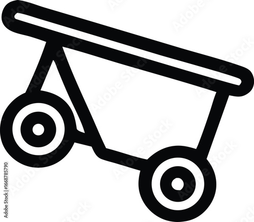 Simple linear icon of a cannon showing barrel wheels and base symbolizing warfare artillery or historical siege weaponry