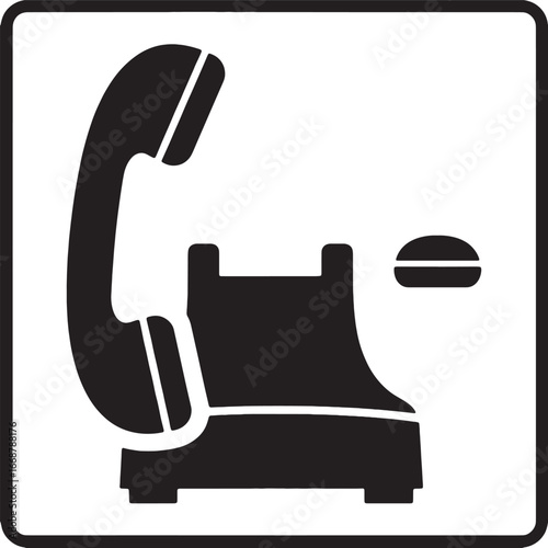 Black telephone in a white square sign
