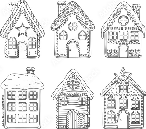 Printset of houses winter christmas decoration icons vector design collections black white simple modern style isolated
