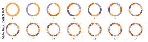 Pie chart color icons or segment infographic or wheel round diagram part symbol Vector illustration