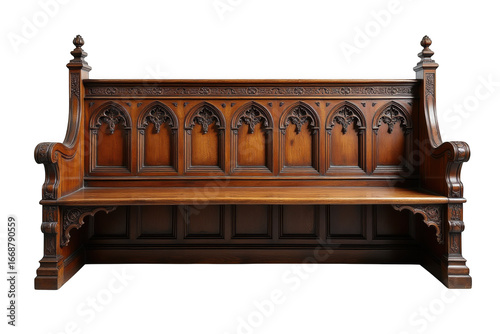 Antique church pew bench isolated on transparent background