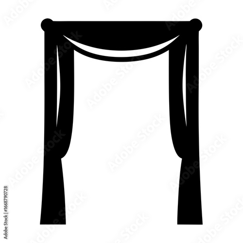 Black curtain icon with swag and finials isolated on white background suitable for interior design and theater projects