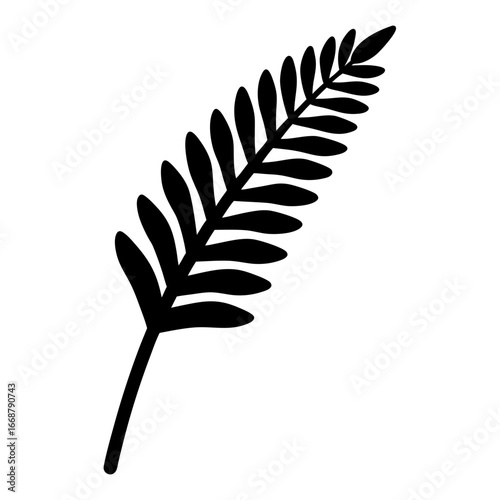 Black fern frond silhouette isolated on white background botanical illustration nature graphic design element