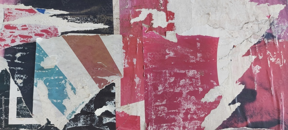 Fototapeta premium Torn and ripped street poster, abstract old paper textured background