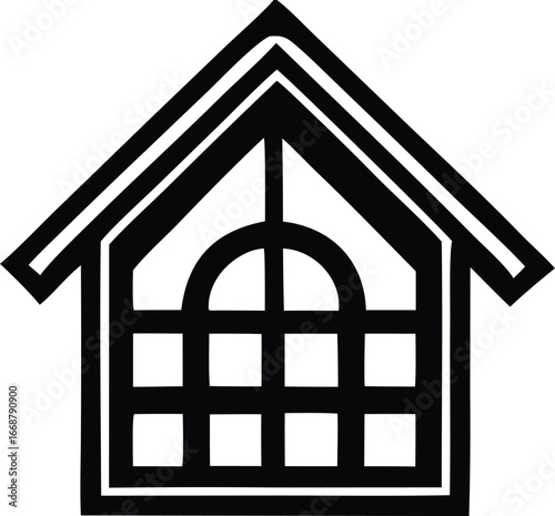 Iconic house outline with arch window symbolizing home ownership real estate architecture and shelter