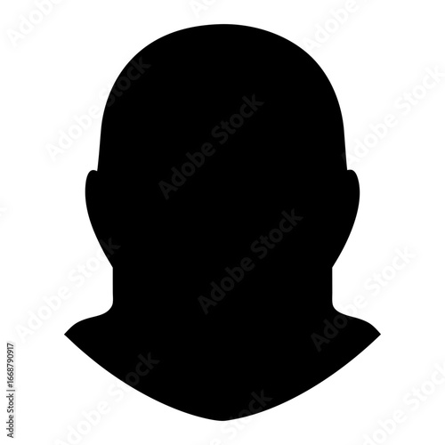 Black silhouette of a human head and shoulders isolated on white background