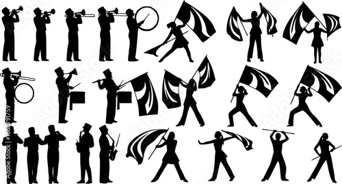 white Marching band svg, Color guard svg, Color guard silhouette, Marching band silhouette, Color guard flags svg, Color guard vector set -V02 organized