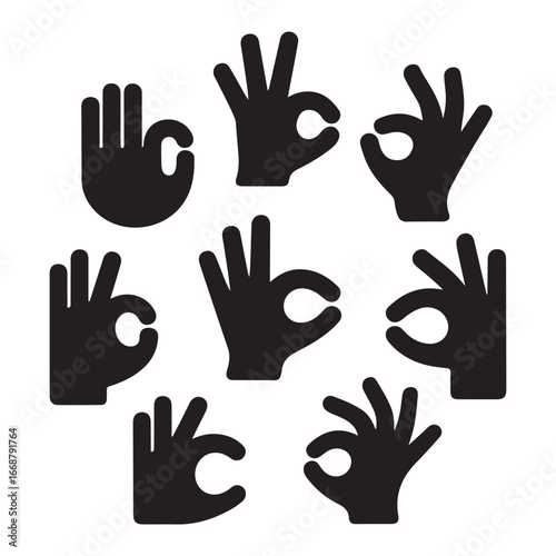 Multiple black okay hand gestures arranged in a circular pattern hand sign symbol