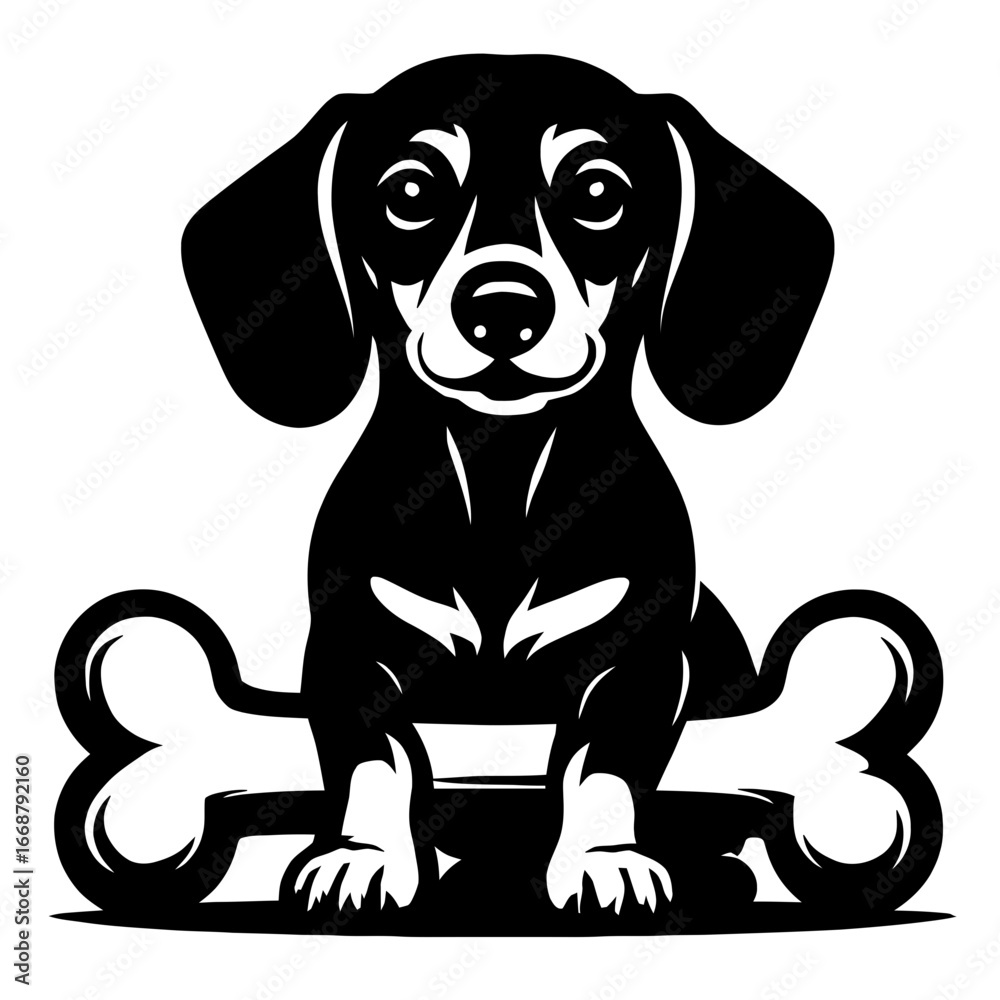 Fototapeta premium Vector Illustration of a Dachshund Dog with Bone