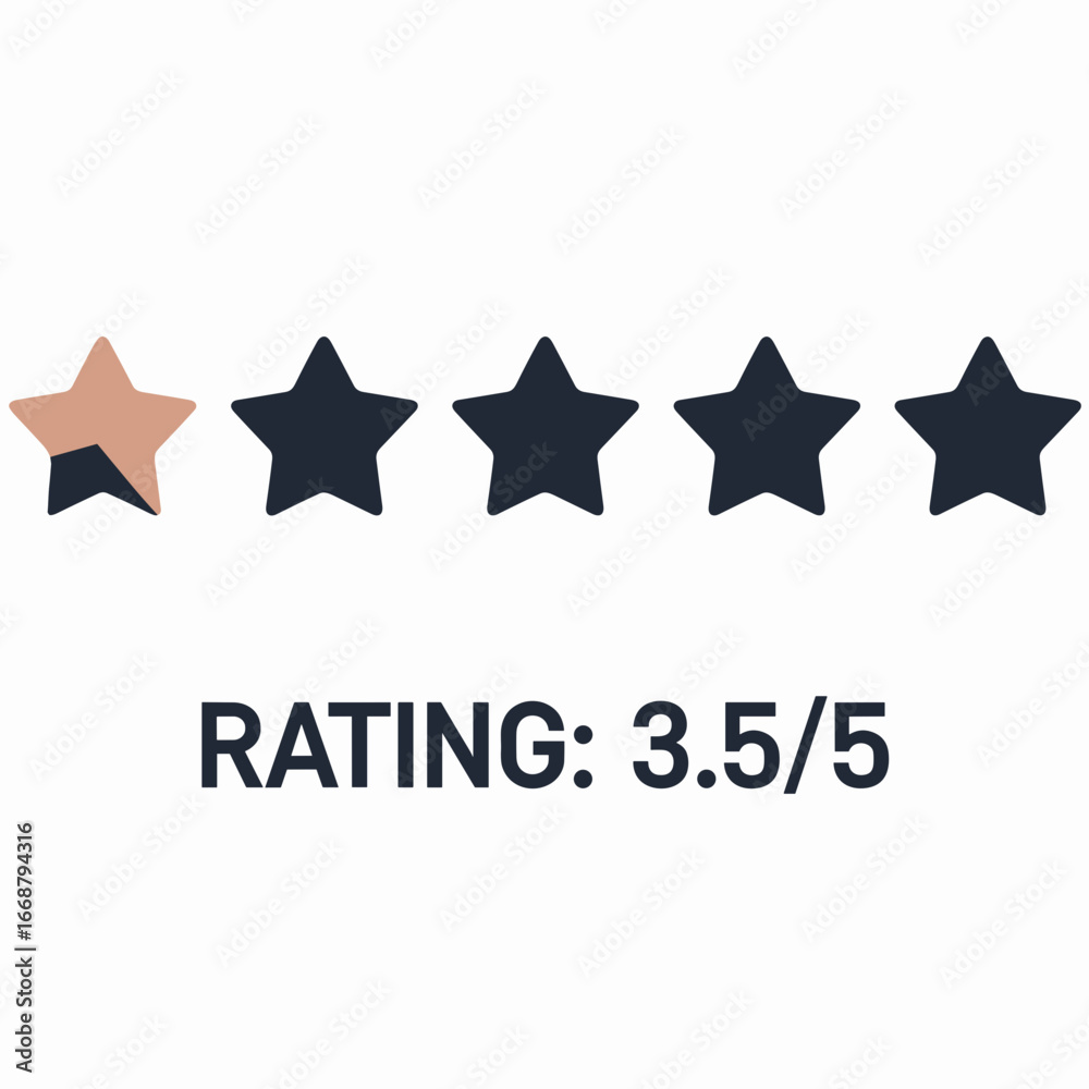 Vector illustration of five-star rating system with text rating 3.5 out of 5 Vector illustration of five-star rating system with text rating 3.5 out of 5