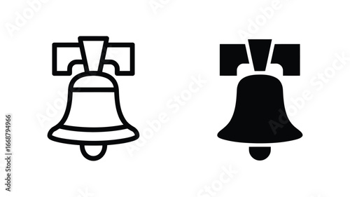 Liberty Bell Icon: Outline and Solid Vector Graphics, American Symbol, Patriotism, History, Independence Day.