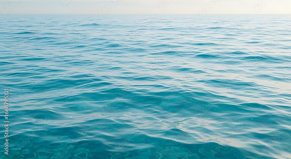 Naklejka premium A calm turquoise ocean with gentle waves under a pale sky on a bright sunny day in summer time ai generated