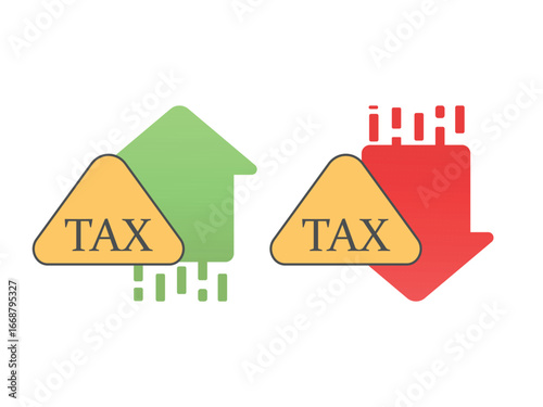 Icons for lowering and raising taxes.