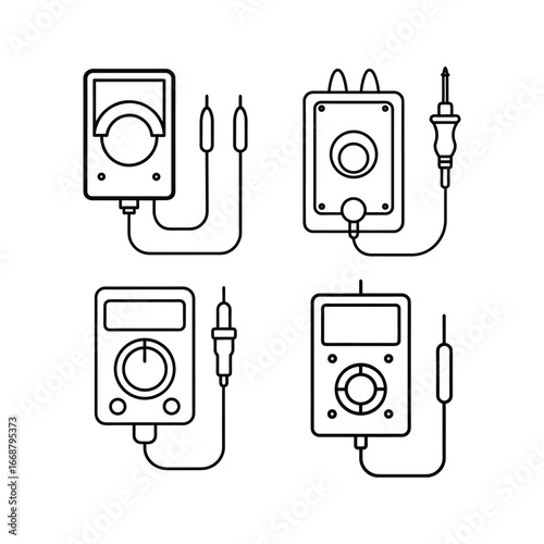 A set of multimeter line art vector illustration